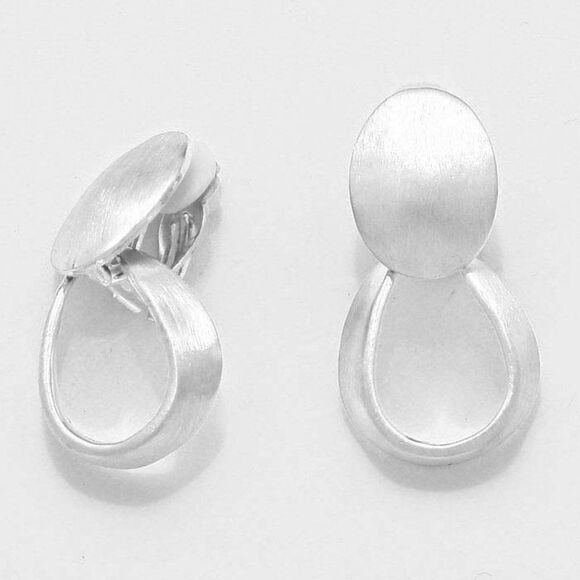 Silver Tone Loop Metal Clip On Earrings NWT - Picture 3 of 5